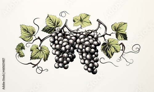 Branch of grapes on a white background.