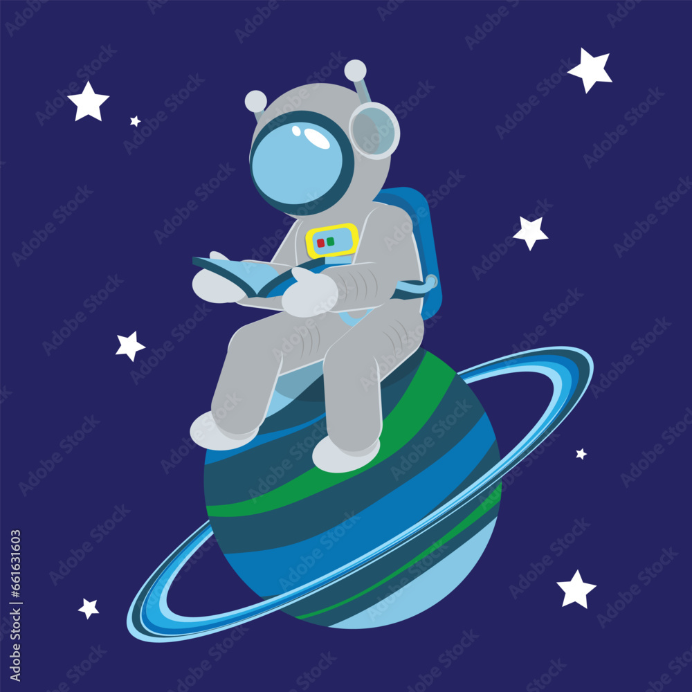 Astronaut sitting on the planet. Vector illustration in flat style