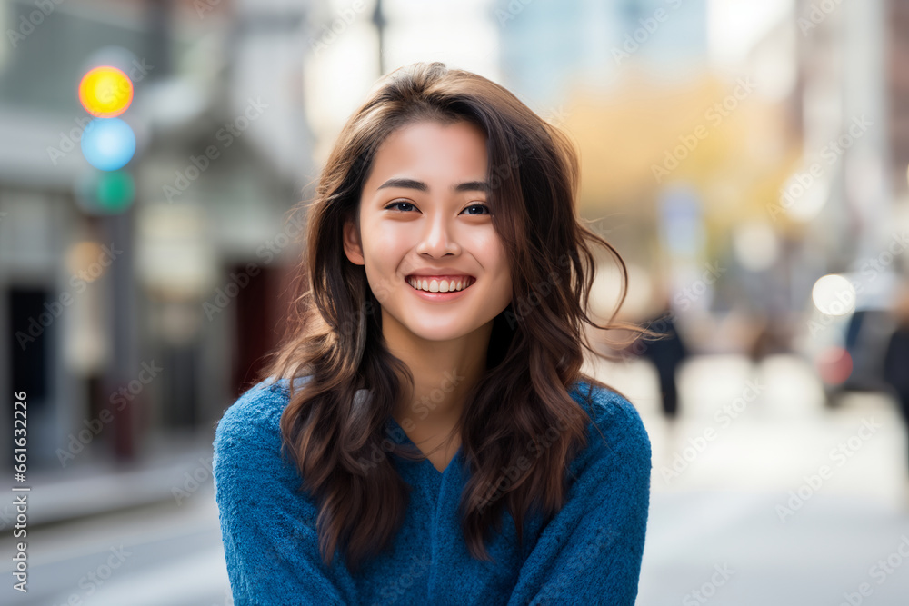 Japanese woman close up on a light background in the city Japanese woman close up on a light background in the city