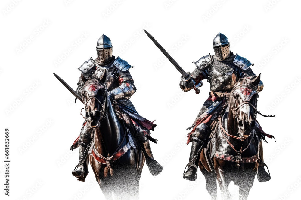 Jousting Competition Armored Riders on isolated background