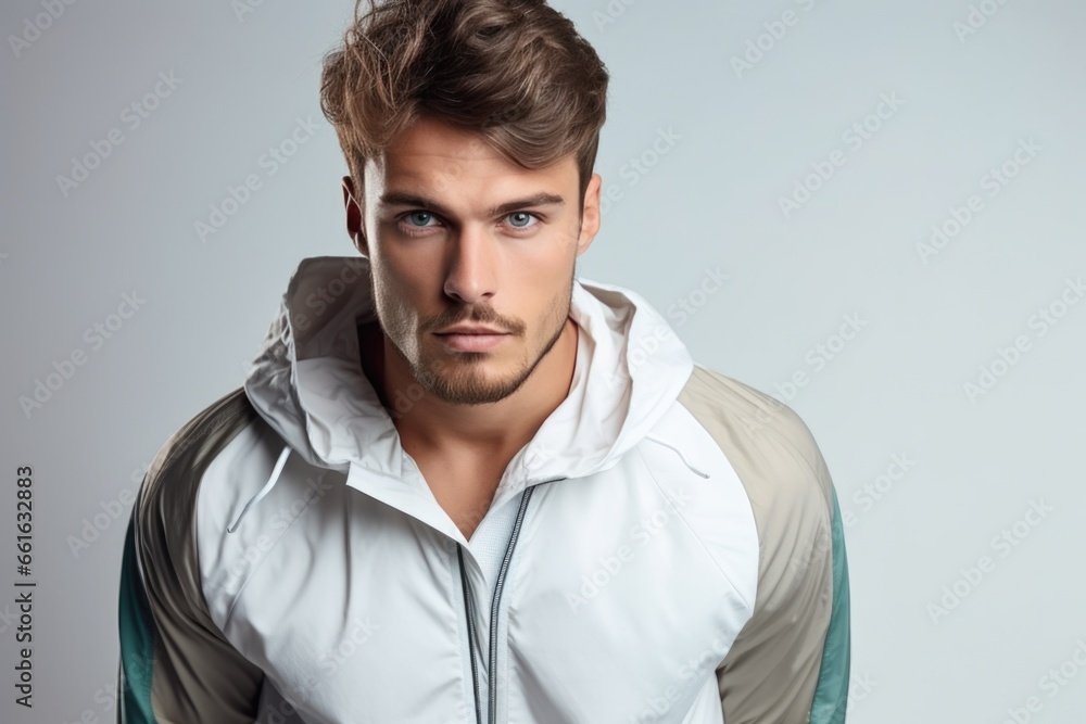 Fototapeta premium photo of a stylish man in a fashionable warm suit. On a light background. Style and fashion concept