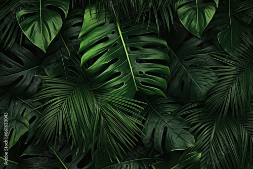 green tropical leaves background - generative ai