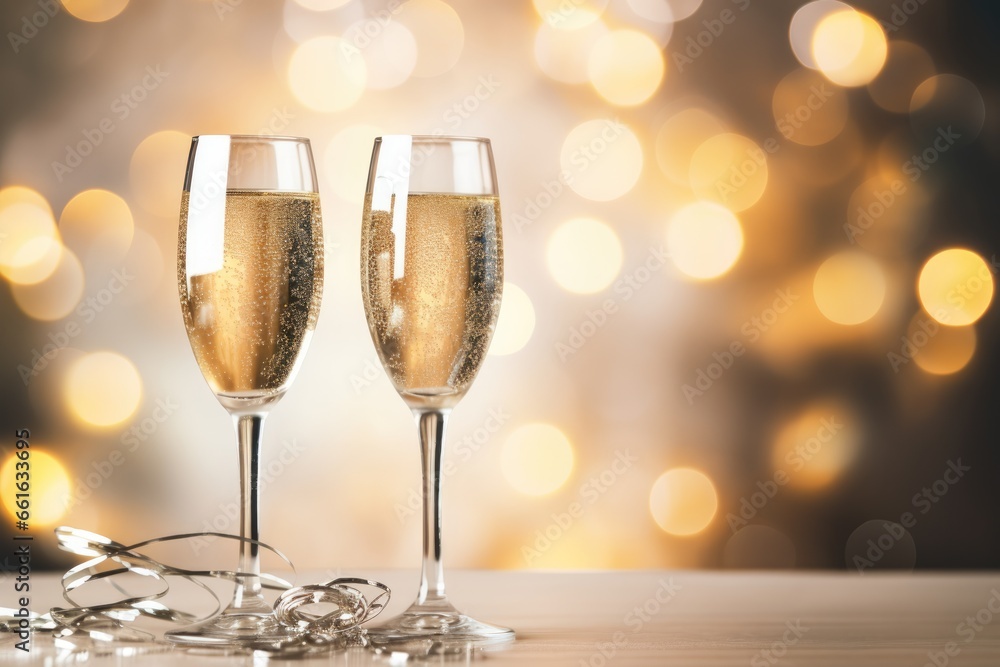 Champagne glasses on bokeh lights background. Party, new year, celebration idea Champagne glasses on bokeh lights background. Party, new year, celebration idea