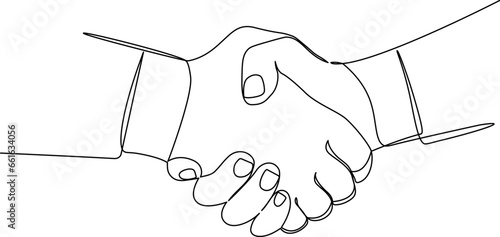 Handshake continuous one line drawing. Vector illustration