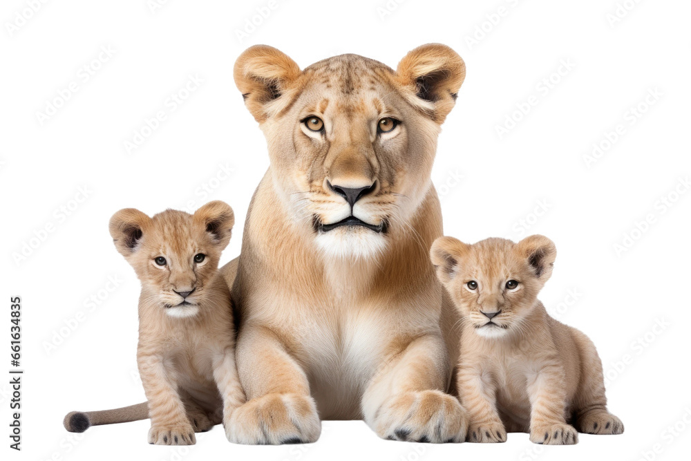 Powerful Lioness Family Portrait on isolated background