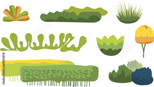 Set of Bushes. Modern Vector illustration. Isolated design element. Poster, print template. © yarik