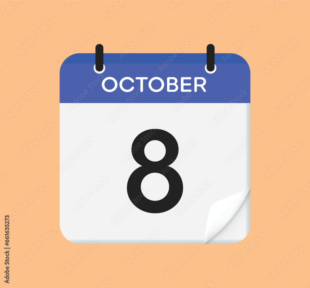 Vector calendar icon. 8 October. Day, month. Flat style. Vector calendar icon. 8 October. Day, month. Flat style.