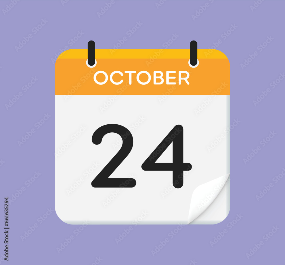 October 24. Calendar icon on light purple background. Vector illustration. Flat style. October 24. Calendar icon on light purple background. Vector illustration. Flat style.