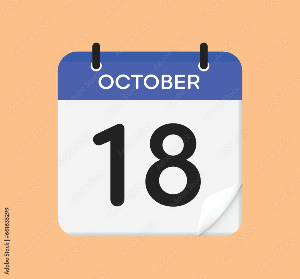 Vector calendar icon. 18 October. Day, month. Flat style. Vector calendar icon. 18 October. Day, month. Flat style.