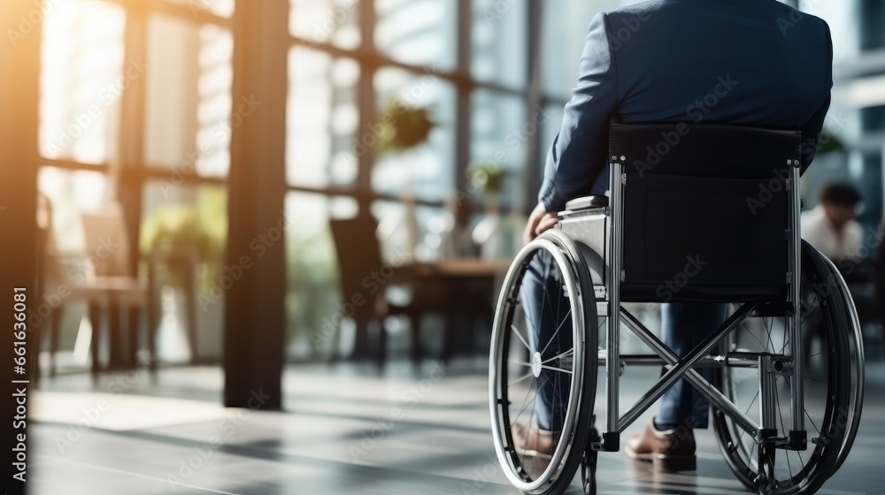 Business meeting in a co-working space. A man in a wheelchair shaking hands. Integration of people with disabilities. Business meeting in a co-working space. A man in a wheelchair shaking hands. Integration of people with disabilities.