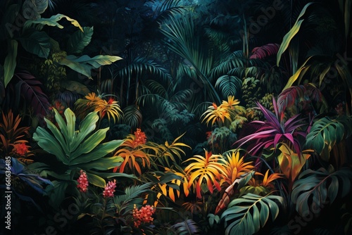 Image featuring lush foliage and vibrant tropical trees. Generative AI