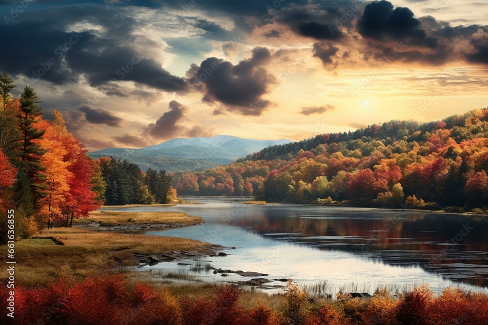 scenic view of beautiful fall landscapes. Generative AI