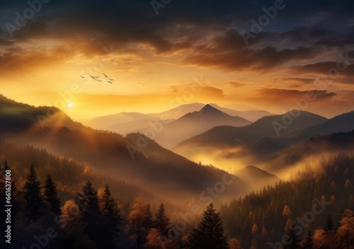 "Forest Sunrise Serenity: A Breathtaking Mountain View" Generativ Ai,