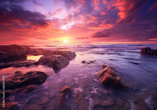 "Horizon Magic: A Stunning Ocean Sunset" Generativ Ai,