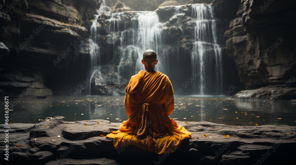 Obraz premium buddhist monk in saffron robe