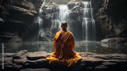 buddhist monk in saffron robe