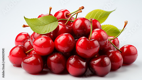 Fresh Red Cherries Isolated on White Solid Background - Ideal for Culinary and Design . Generative AI.
