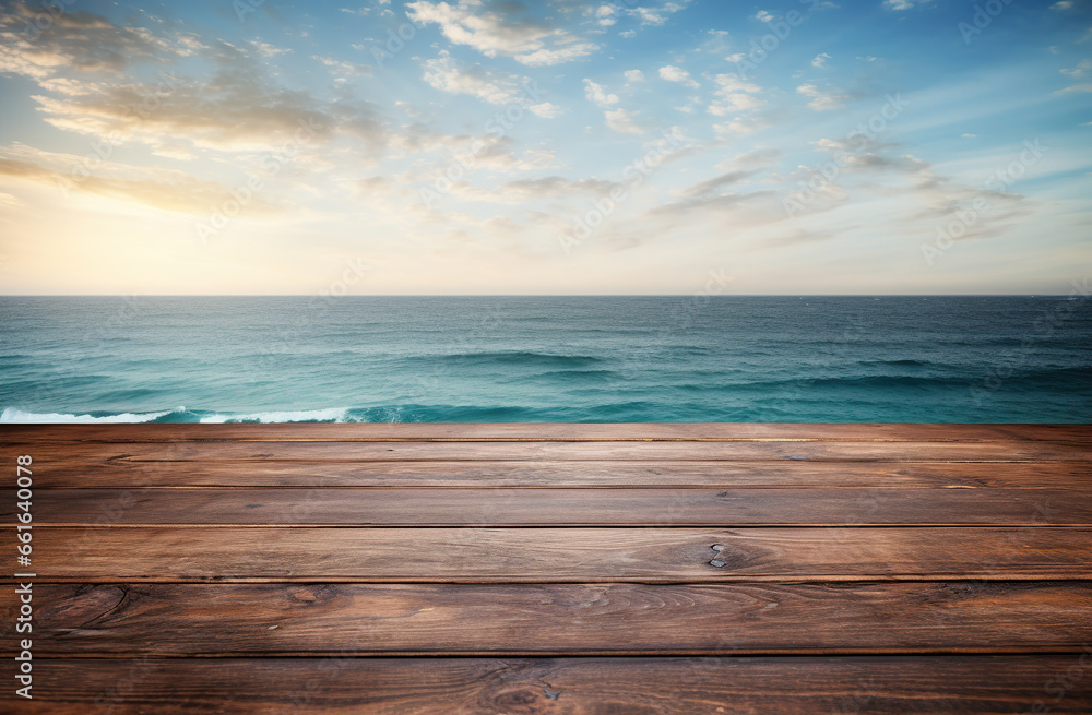 wooden deck with beach in background