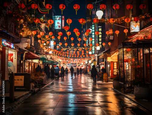 Capturing the Enchanting Ambiance of a Traditional Chinese New Year Street Celebration