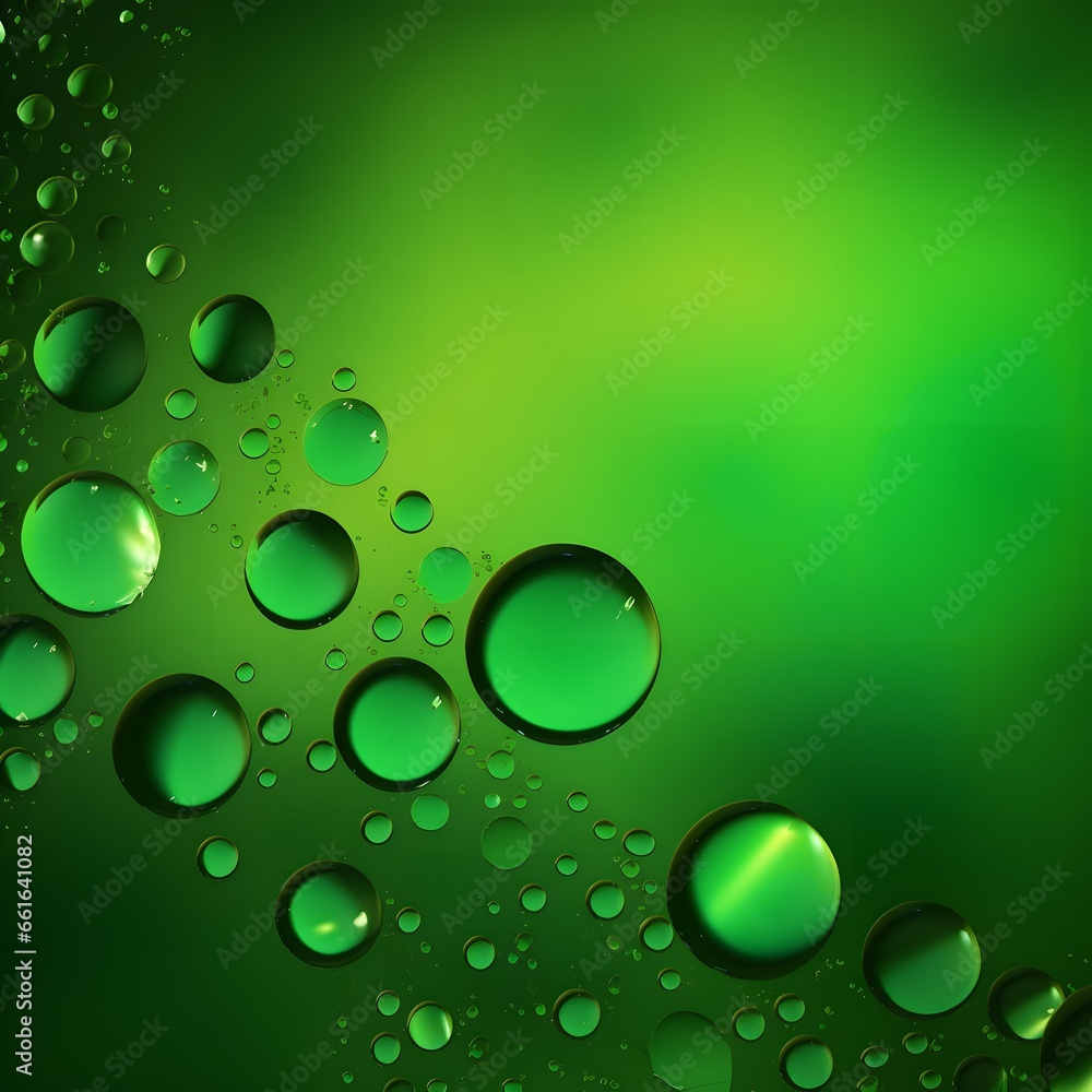 Green background of water drops on glass. Close up.