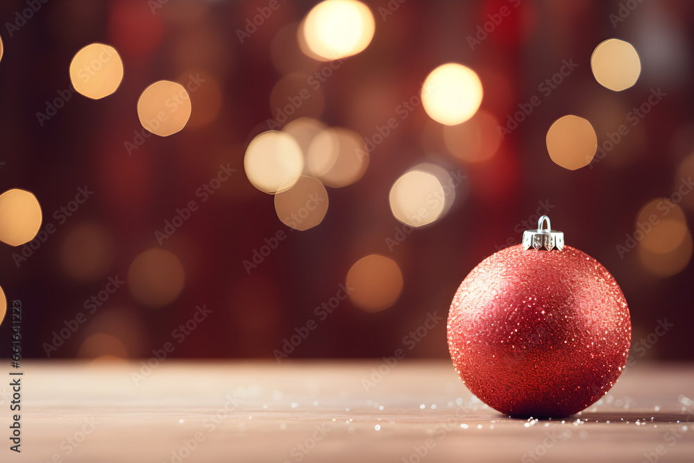 Christmas background with red christmas ball on bokeh lights background, Ai Generated Christmas background with red christmas ball on bokeh lights background, Ai Generated