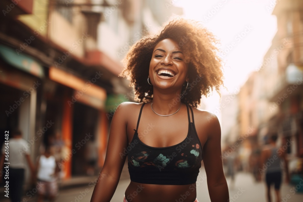 Young black woman smile face portrait on street