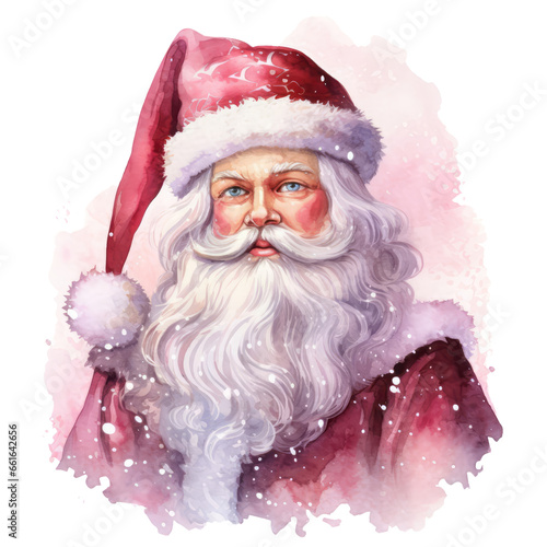 Watercolor Christmas Santa with Santas hat clipart, cute watercolor illustration, painting for Sublimation, Christmas card design, print. 