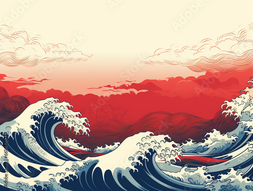 Japanese style illustration with sea