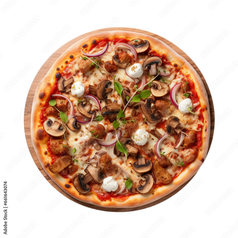 mushroom pizza top view isolated on white background, ai generated mushroom pizza top view isolated on white background, ai generated