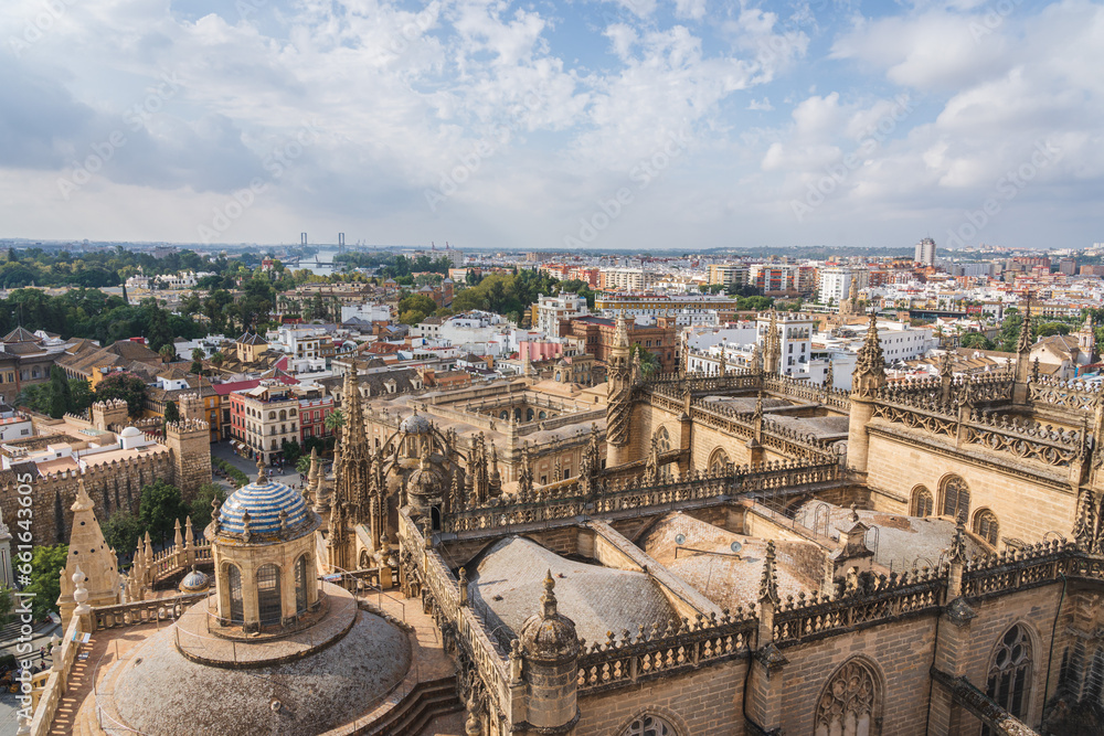 Seville city skyline over the Seville Cathedral
