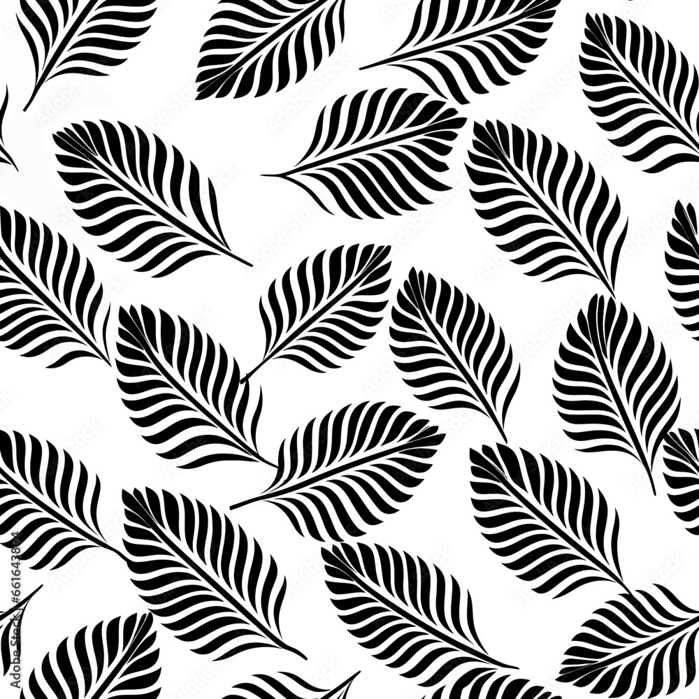 seamless pattern with black and white leaves