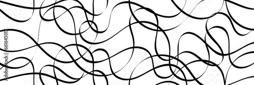 Black wavy lines on a white background, abstract vector banner.