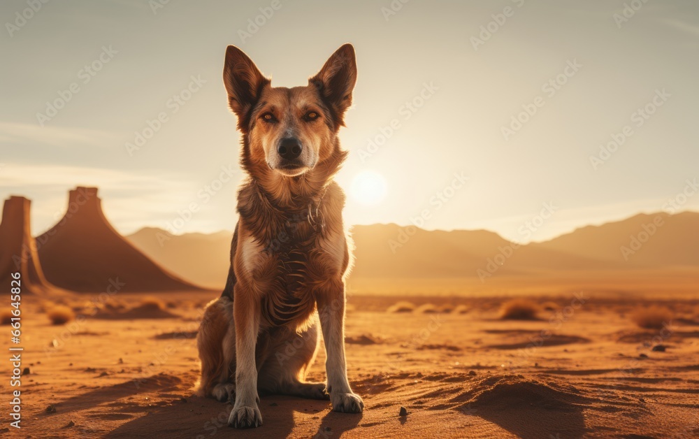 Photo of Dog in a sunset desert Photo of Dog in a sunset desert