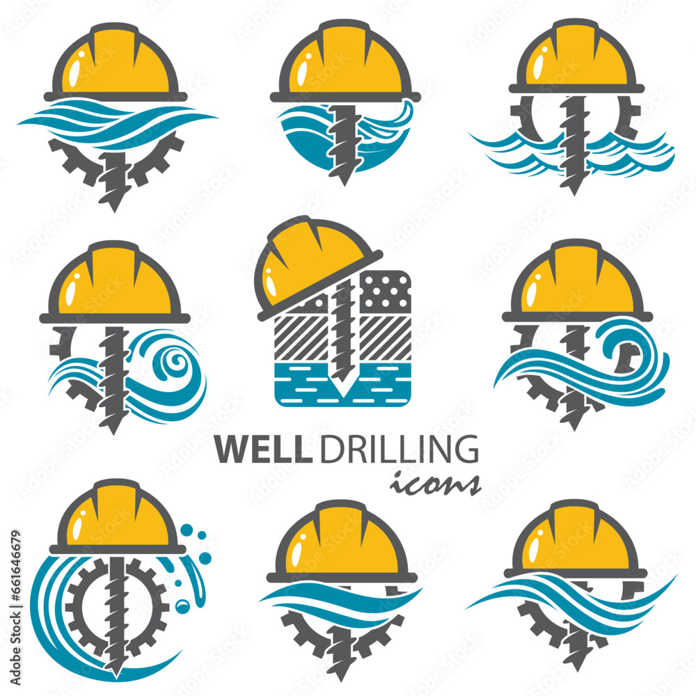 Fototapeta premium collection of water well drilling isolated on white background