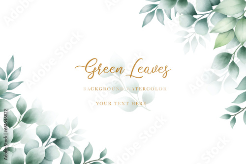 Beautiful green leaves background watercolor 