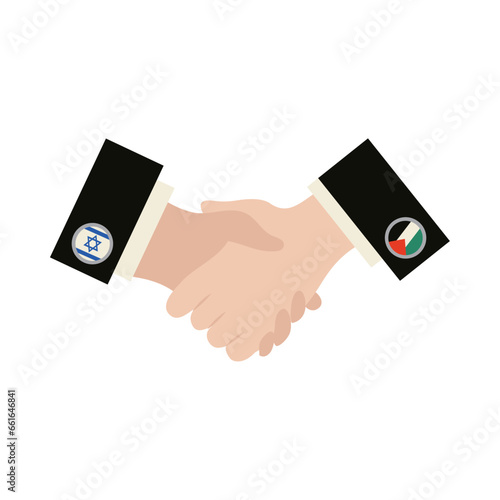 israel and palestine flags in handshake