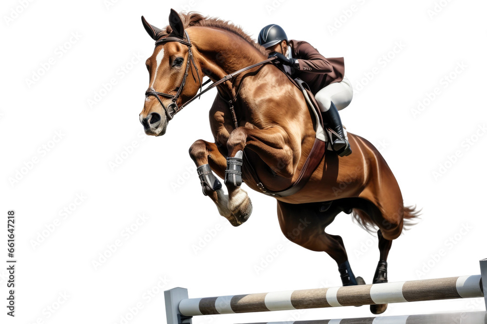 Horse Leaping Over Hurdles on isolated background - obrazy, fototapety, plakaty 