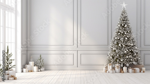 Stampa su tela Scandinavian farmhouse hallway interior with Christmas decoration