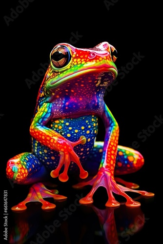 Frog in abstract, graphic highlighters lines rainbow ultra-bright neon artistic portrait | Generative AI
