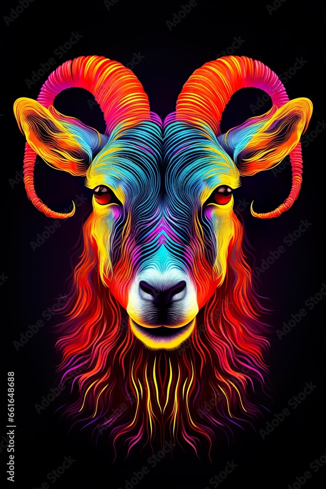 Sheep in abstract, graphic highlighters lines rainbow ultra-bright neon artistic portrait | Generative AI Sheep in abstract, graphic highlighters lines rainbow ultra-bright neon artistic portrait | Generative AI