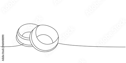 Pet bowls one line continuous drawing. Animals accessories, pet toy supplies continuous one line illustration. Vector minimalist linear illustration.