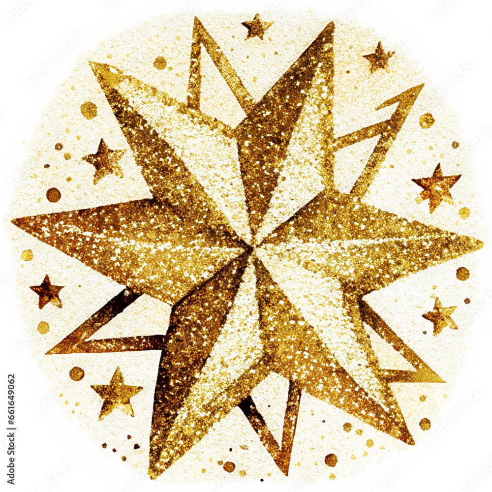 Świąteczna złota brokatowa gwiazda  - obrazy, fototapety, plakaty 