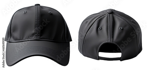 set of plain black hats with front and back views. mockup template, generative ai