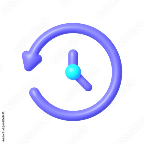 History icon 3d, great design for any purposes. Circle clock icon. Clock sign. Internet technology. Vector illustration design