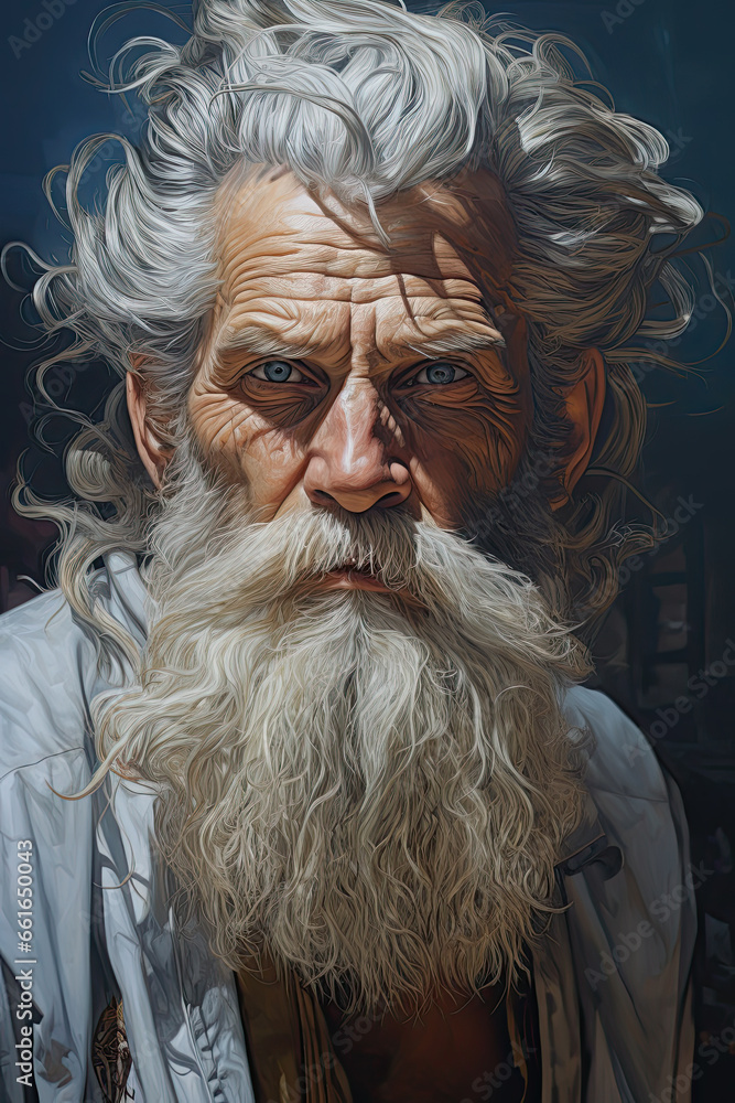 a beautiful illustration of a handsome old man with a long beard and gray hair. a beautiful illustration of a handsome old man with a long beard and gray hair.