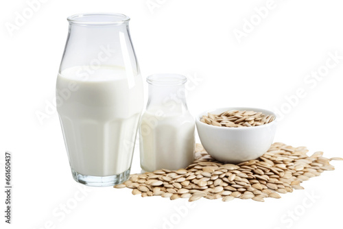 Sunflower Seeds and Milk Glass on isolated background