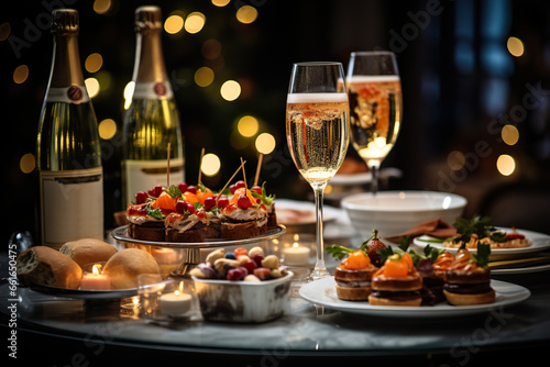A New Year s Eve celebration spread  gourmet appetizers and sparkling champagne