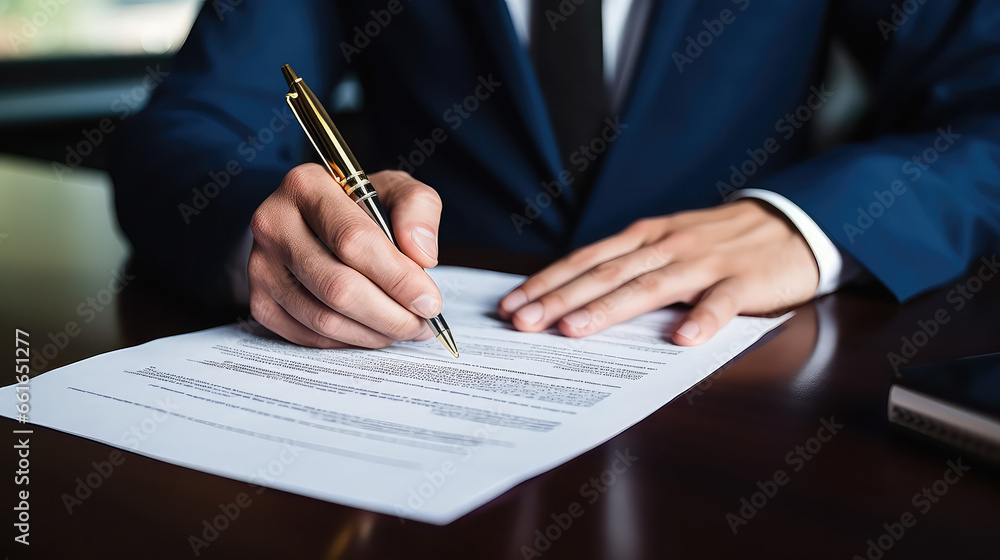 Close-up of a female hands signing a document with a pen. Banner for a legal agency, notary. Office worker for paperwork. Close-up of a female hands signing a document with a pen. Banner for a legal agency, notary. Office worker for paperwork.