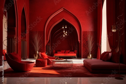 modern red interior with Moroccan design. Generative AI © Haruki