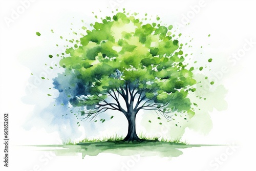 Watercolor tree on light background for Arbor Day. Ecology concept for Earth Day  environment  and nature. Generative AI